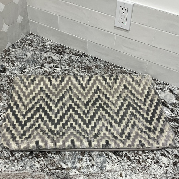 Neutral Chevron Velvet Lumbar Pillow - Silver & Cream & grey - Picture 3 of 9